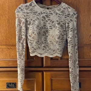 City Studio Gold Lace Crop Top Formal Holiday Built-in-Bra Sparkly Shimmer Party